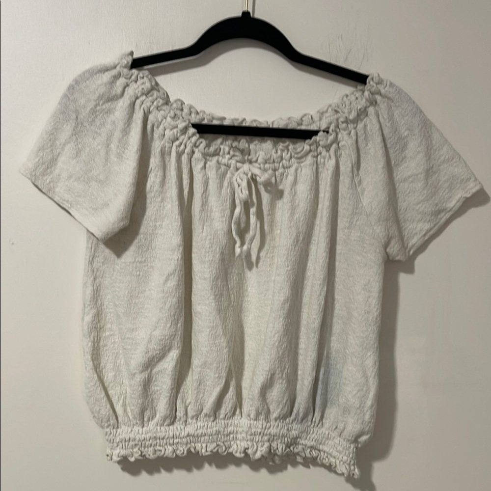 Madewell Cream Off-Shoulder Smocked Blouse